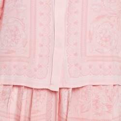 Pre Owned Versace Pink Barocco Print Silk Shirt and Skirt Set S