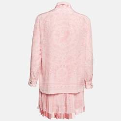 Pre Owned Versace Pink Barocco Print Silk Shirt and Skirt Set S