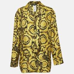Versace Yellow Barocco Print Silk Pajama Shirt S