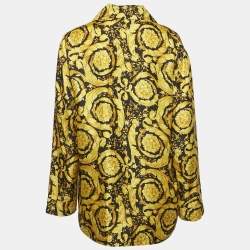 Versace Yellow Barocco Print Silk Pajama Shirt S