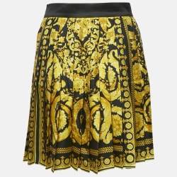 Versace Tribute Black Baroque Print Silk Pleated Mini Skirt S