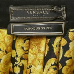 Versace Tribute Black Baroque Print Silk Pleated Mini Skirt S
