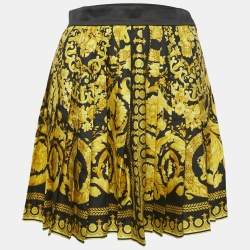 Versace Tribute Black Baroque Print Silk Pleated Mini Skirt S
