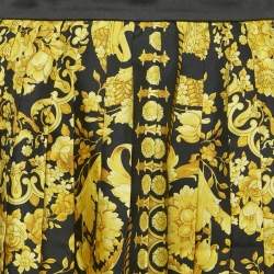 Versace Tribute Black Baroque Print Silk Pleated Mini Skirt S