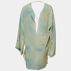 Versace Blue Abstract Print Silk Lace-Up Mini Dress L