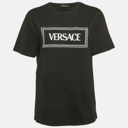Versace Black Logo Embroidery Cotton Crew Neck T-Shirt M