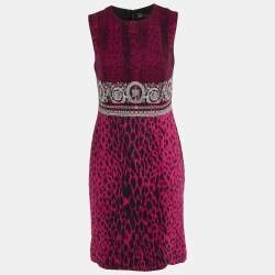 Versace Pink Baroque Snake Print Crepe Sleeveless Dress M