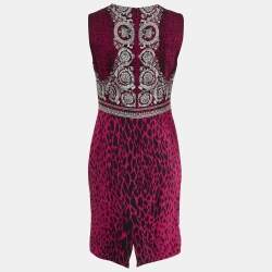 Versace Pink Baroque Snake Print Crepe Sleeveless Dress M