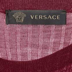 Versace Burgundy Wool Knit Button Detail Maxi Dress M