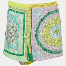Pre Owned Versace Green Barocco Crepe Metallic Ring Detail Shorts S