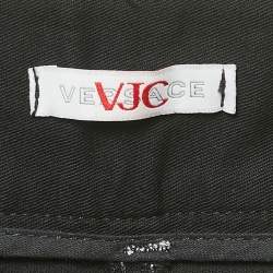Versace Black Gabardine Cotton Waist Sequin Detail Capri Pants M