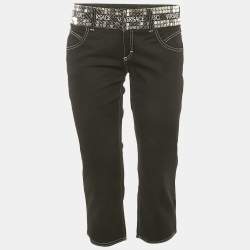 Versace Black Gabardine Cotton Waist Sequin Detail Capri Pants M