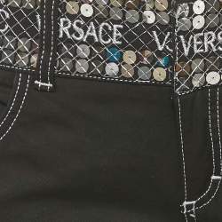 Versace Black Gabardine Cotton Waist Sequin Detail Capri Pants M