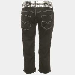 Versace Black Gabardine Cotton Waist Sequin Detail Capri Pants M