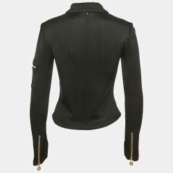 Pre Owned Versace Black Stretch Knit Medusa Hardware Detail Cropped Jacket XXS