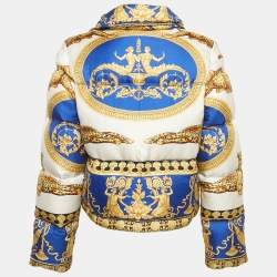 Pre Owned Versace Blue Baroque Print Silk Puffer Down Jacket S 