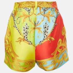 Pre Owned Versace Multicolor Barocco Acanthus Print Satin Shorts S