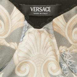 Pre Owned Versace Grey Printed Silk Blend Lace Trim Bralette Top XS