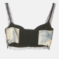 Pre Owned Versace Grey Printed Silk Blend Lace Trim Bralette Top XS