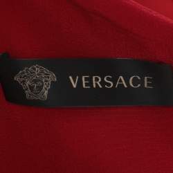 Pre Owned Versace Red Silk Embellished One Off Shoulder Dress M
