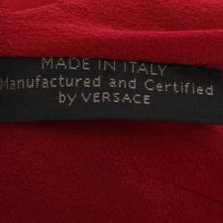 Pre Owned Versace Red Silk Embellished One Off Shoulder Dress M