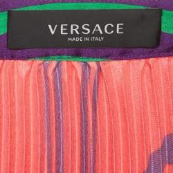 Pre Owned Versace Multicolor Printed Plisse Midi Dress M