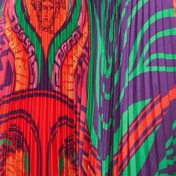 Pre Owned Versace Multicolor Printed Plisse Midi Dress M