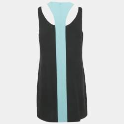 Pre Owned  Versace Black Silk Cut Out Neck Paneled Mini Dress L