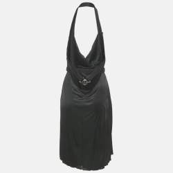 Pre Owned Versace Black Jersey & Silk Halter Neck Backless Belted Mini Dress M