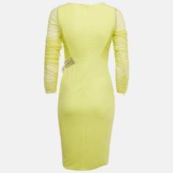 Pre Owned  Versace Neon Yellow Embellished Detail Mesh & Jersey Short Dress M 