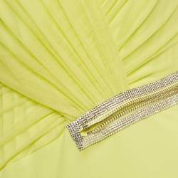 Pre Owned  Versace Neon Yellow Embellished Detail Mesh & Jersey Short Dress M 