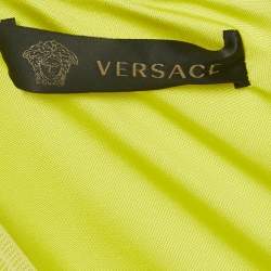 Pre Owned  Versace Neon Yellow Embellished Detail Mesh & Jersey Short Dress M 