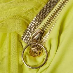 Pre Owned  Versace Neon Yellow Embellished Detail Mesh & Jersey Short Dress M 