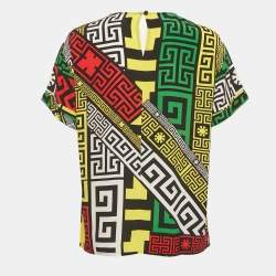 Pre Owned Versace Black Printed Silk Tunic Top S