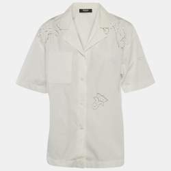 Pre Owned Versace White Cotton Poplin Short Sleeve Sangallo Shirt S