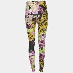 Pre Owned Versace Black Printed Jersey Leggings M 