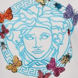 Pre Owned Versace White Cotton Medusa Butterfly Embellished Crew Neck T-Shirt M