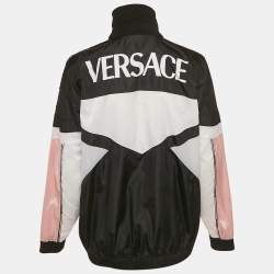 Pre Owned Versace Black/White Paneled Nylon Bomber Jacket S