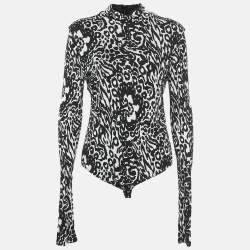 Pre Owned Versace Black/White Printed Jersey Bodysuit L