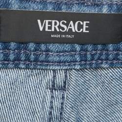 Pre Owned بنطلون جينز مستقيم الساق فيرساتشي دنيم مغسول أزرق عالي الخصر مقاس وسط ميديوم 30"