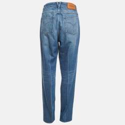 Pre Owned بنطلون جينز مستقيم الساق فيرساتشي دنيم مغسول أزرق عالي الخصر مقاس وسط ميديوم 30"