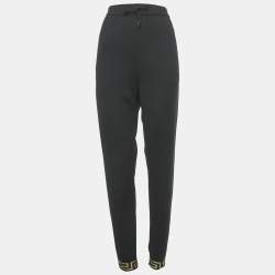 Pre Owned Versace Black Greca Trim Jersey Joggers L