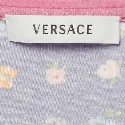مملوكة مسبقًا Versace Pink Printed Jersey V Neck T-Shirt S 