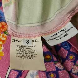 مملوكة مسبقًا Versace Pink Printed Jersey V Neck T-Shirt S 