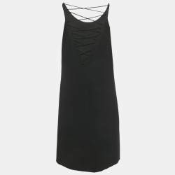 Pre Owned Versace Black Crepe Crisscross Detail Mini Dress S 