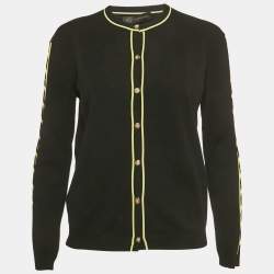 Pre Owned Versace Black Knit Cut -Out Detail Knit Button Front Cardigan L