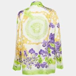 Pre Owned Versace Green Medusa Orchid Print Silk Shirt M