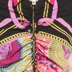 Pre Owned Versace Multicolor Ventagli Print Silk Zip Up Shirt Midi Dress L