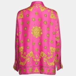 Pre Owned Versace Pink Baroque Print Silk Shirt M