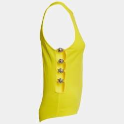 Pre Owned Versace Yellow Cut-Out Logo Detail Jersey Bodysuit M